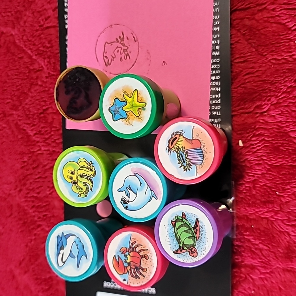 Set Of 8 Marine Life Round Tube Rubber Stamps